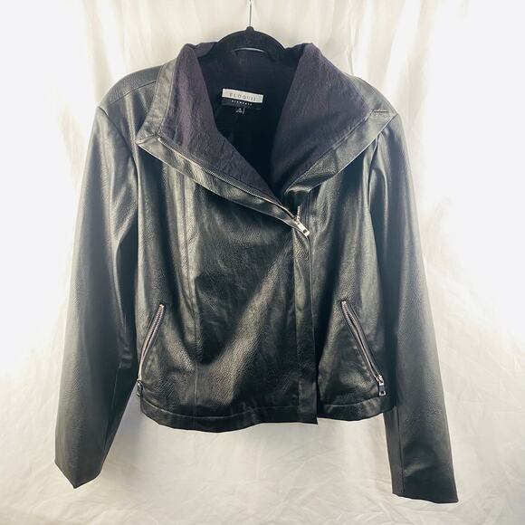Eloquii Black Faux Vegan Leather Asymmetrical Moto Jacket Size 18 - Picture 4 of 9